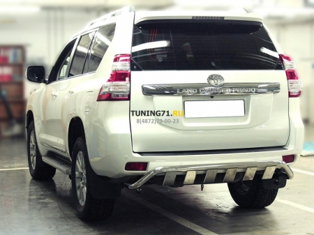 Toyota Land Cruiser Prado 150 2013-наст.вр.-Защита заднего  бампера  фигурная d-53 с доп.накладками